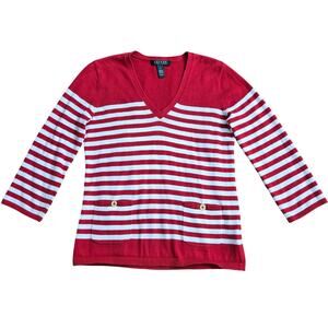 Lauren Ralph Lauren Womens Preppy Nautical Cassic Striped Sweater S Red White